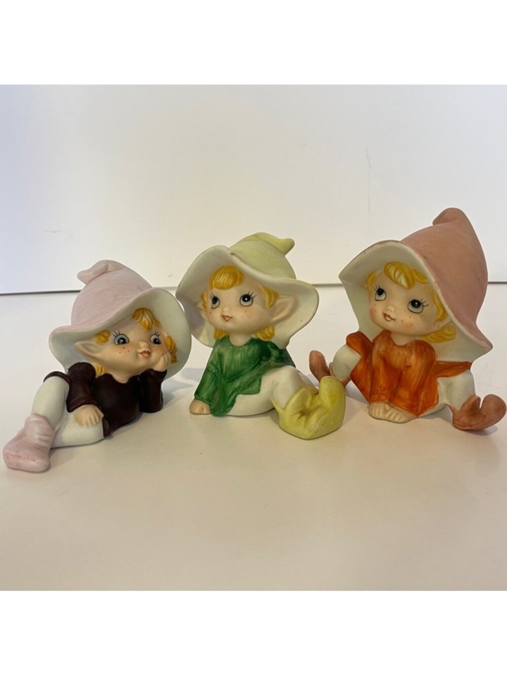 Homco Vintage Pixie Elves Elf Set of 3 Fairy Girls Figurine #5213 Taiwan Garden